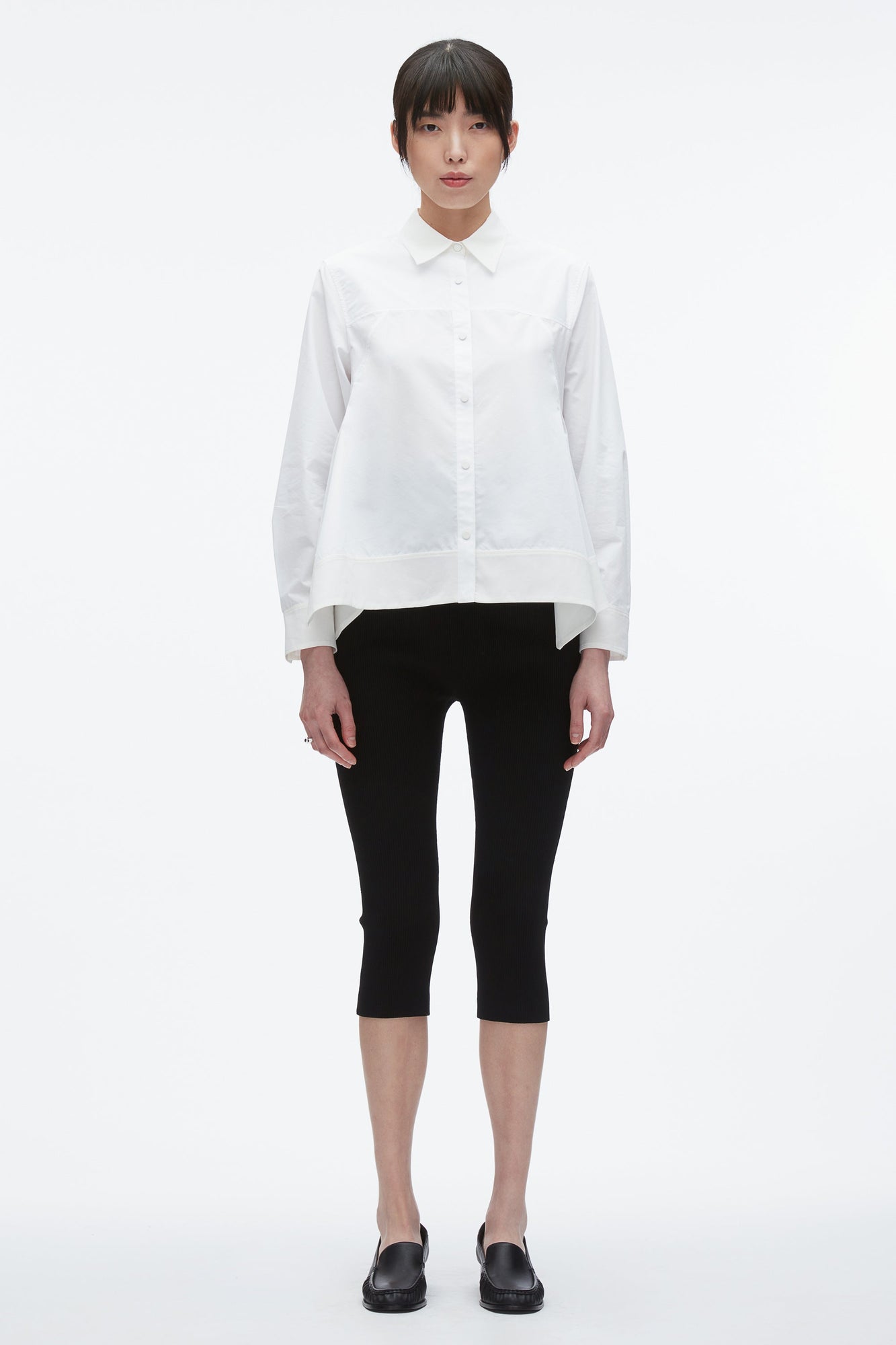 Flounce Hem Poplin Shirt | White