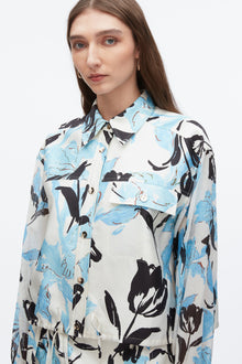 Joyful Tulip Cropped Shirt Jacket | Ivory Multi