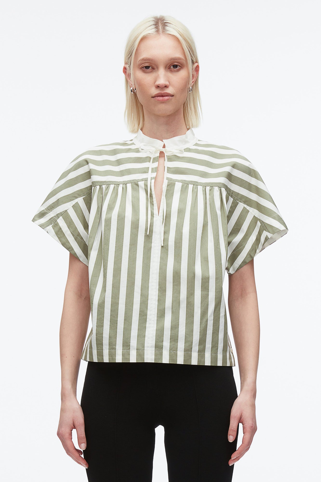 Striped Open Neck Top with Ties | Thyme Multi