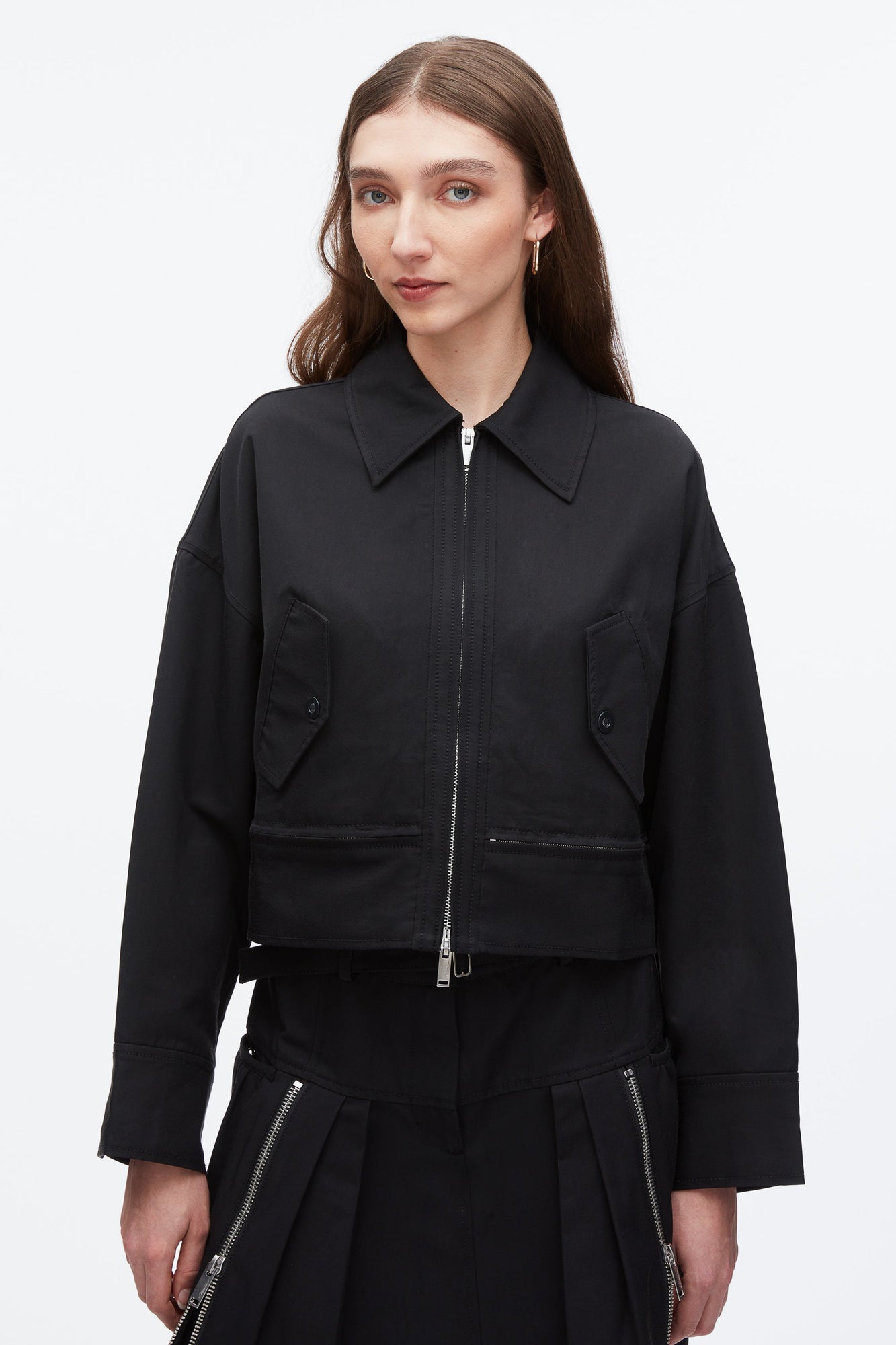 Double Zip Cropped Utility Jacket | Black