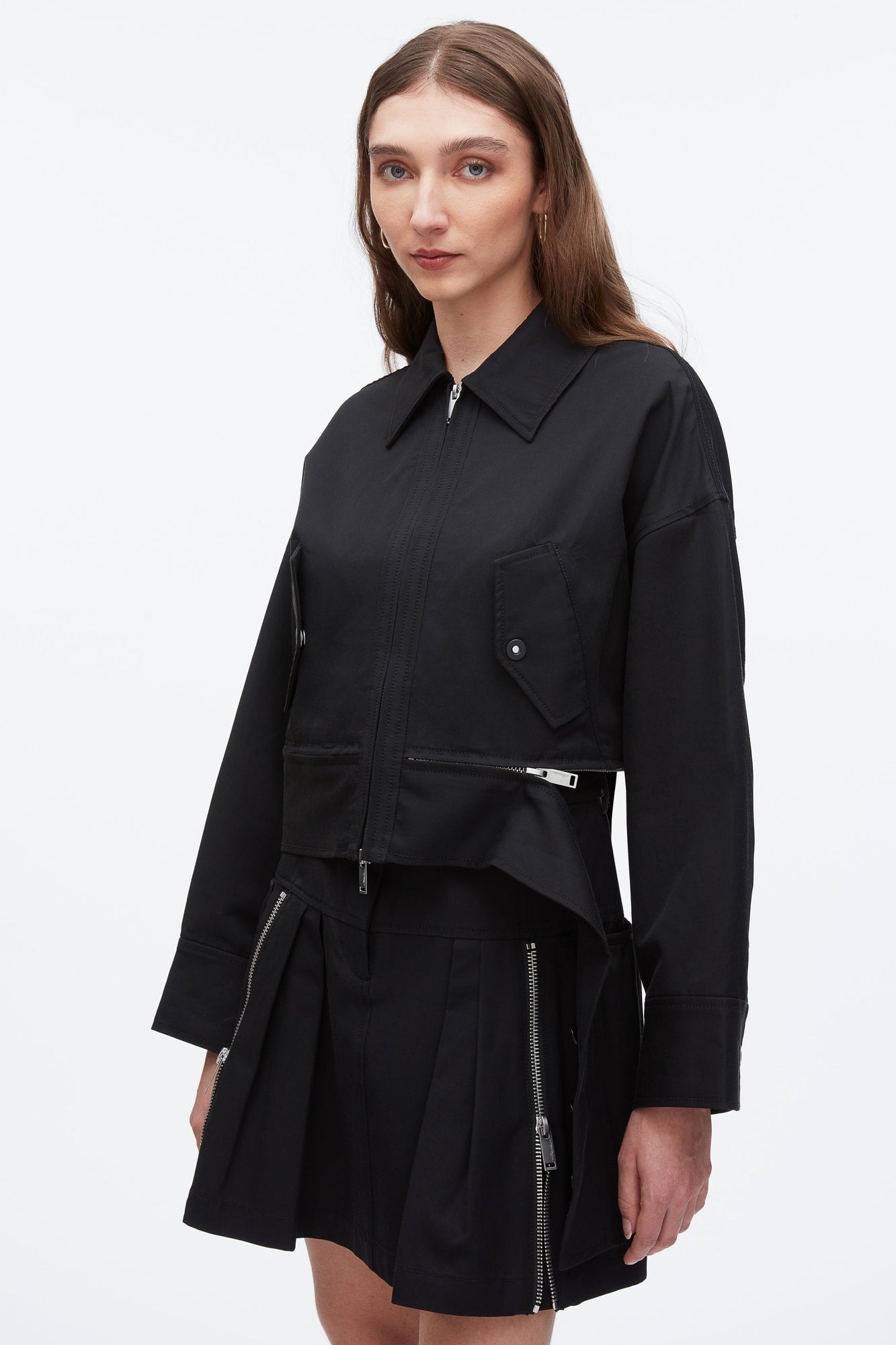 Double Zip Cropped Utility Jacket | Black