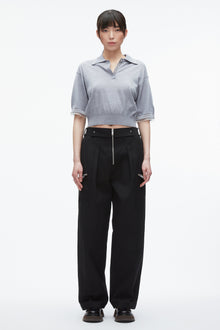 Cropped Polo with Organza | Grey Melange