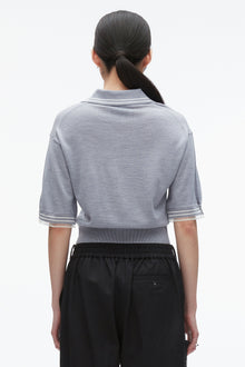 Cropped Polo with Organza | Grey Melange