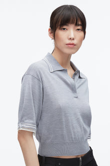 Cropped Polo with Organza | Grey Melange