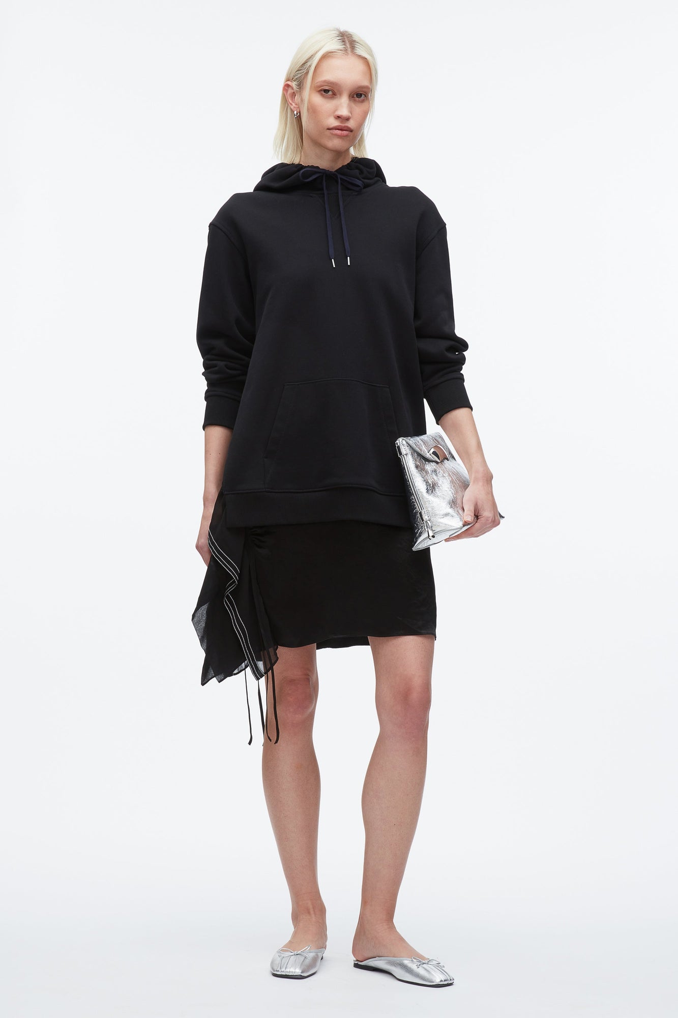 Hoodie Combo Dress with Satin Skirt | Midnight