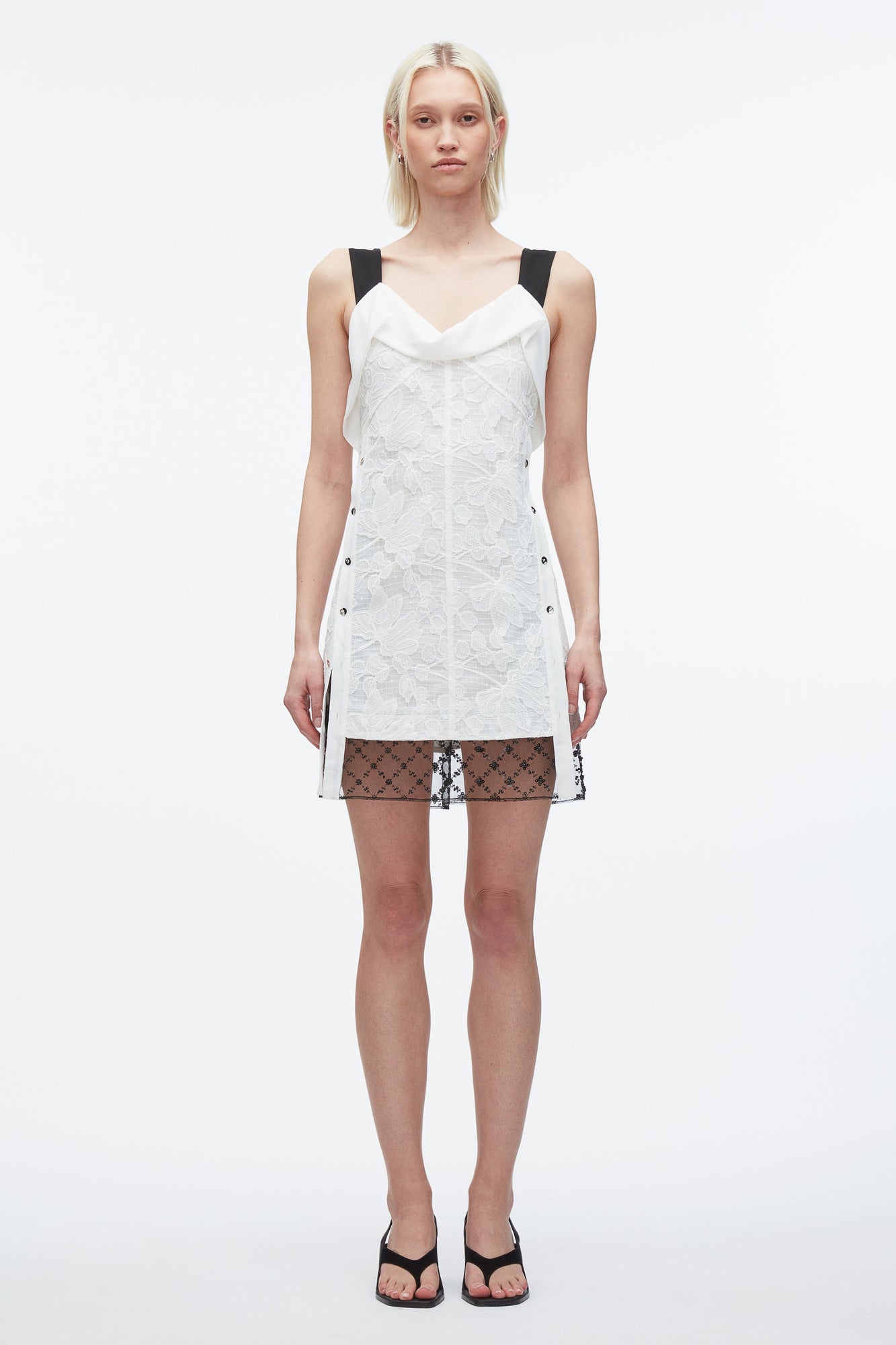 Corded Lace Mini Dress | White/Black