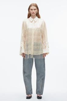 Sequin Fringe Shirt with Cascade Drape | Champagne