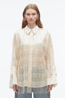 Sequin Fringe Shirt with Cascade Drape | Champagne