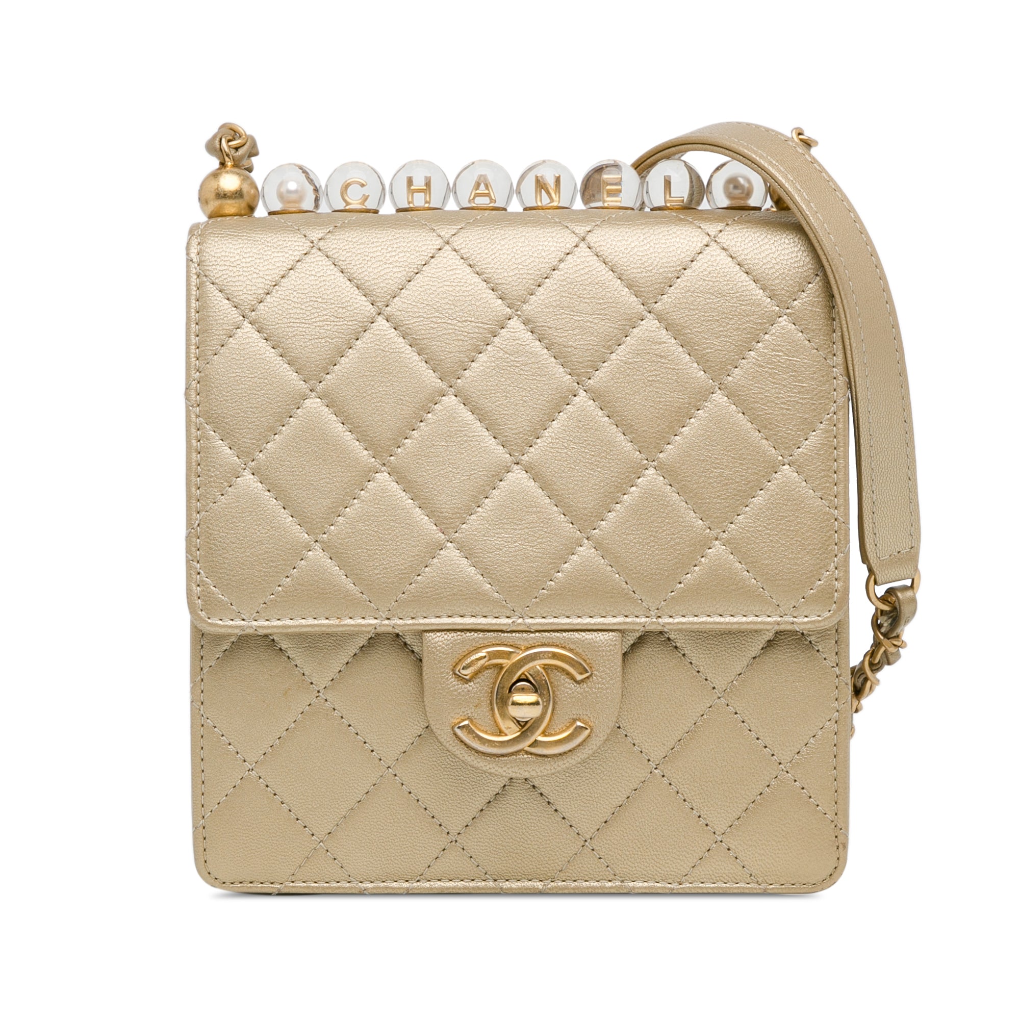 Chanel | Pre-Owned Small Lambskin Chic Pearls Flap | Gold