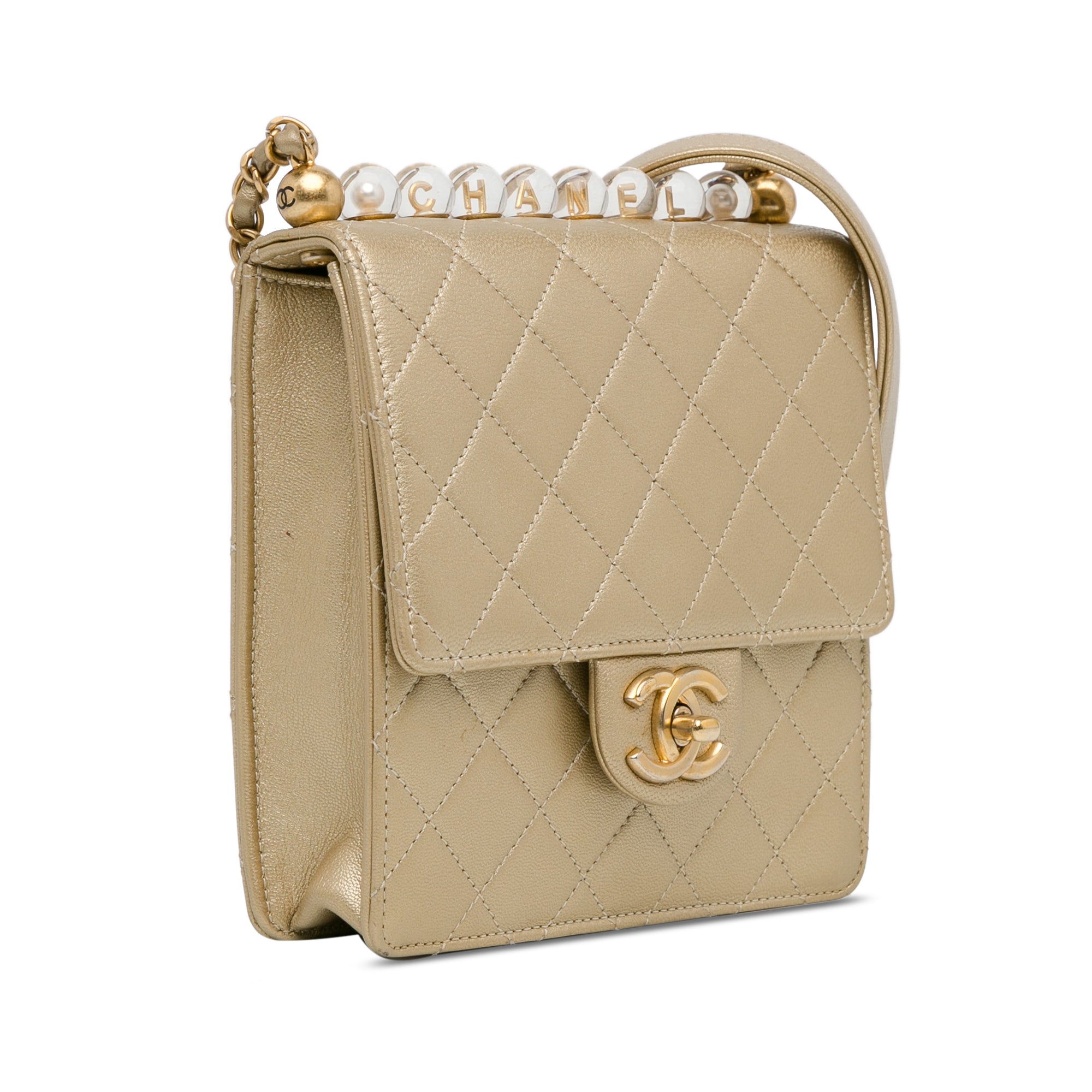 Chanel | Pre-Owned Small Lambskin Chic Pearls Flap | Gold