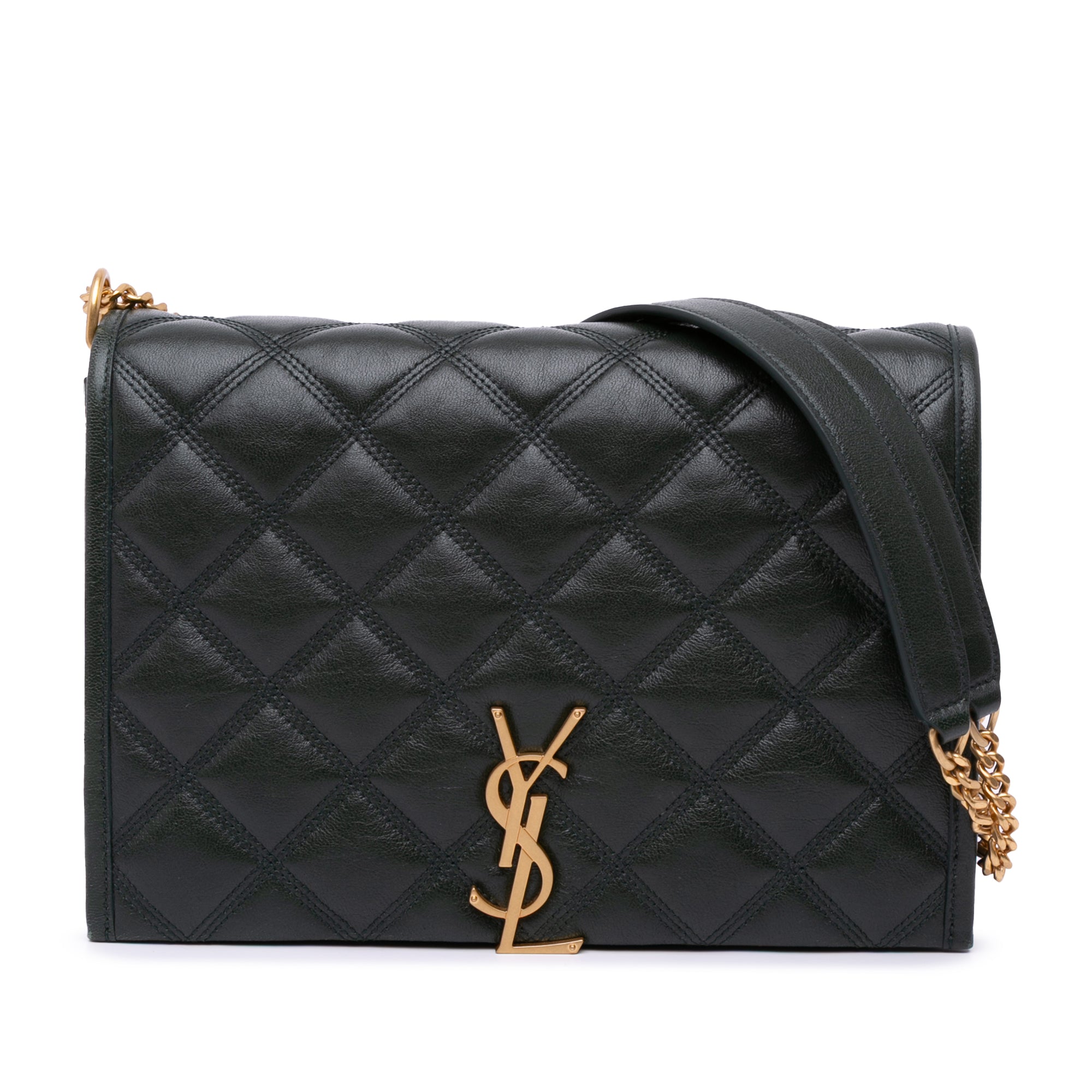 Saint Laurent | Pre-Owned Small Quilted Lambskin Becky Chain Shoulder Bag | Green/Dark Green