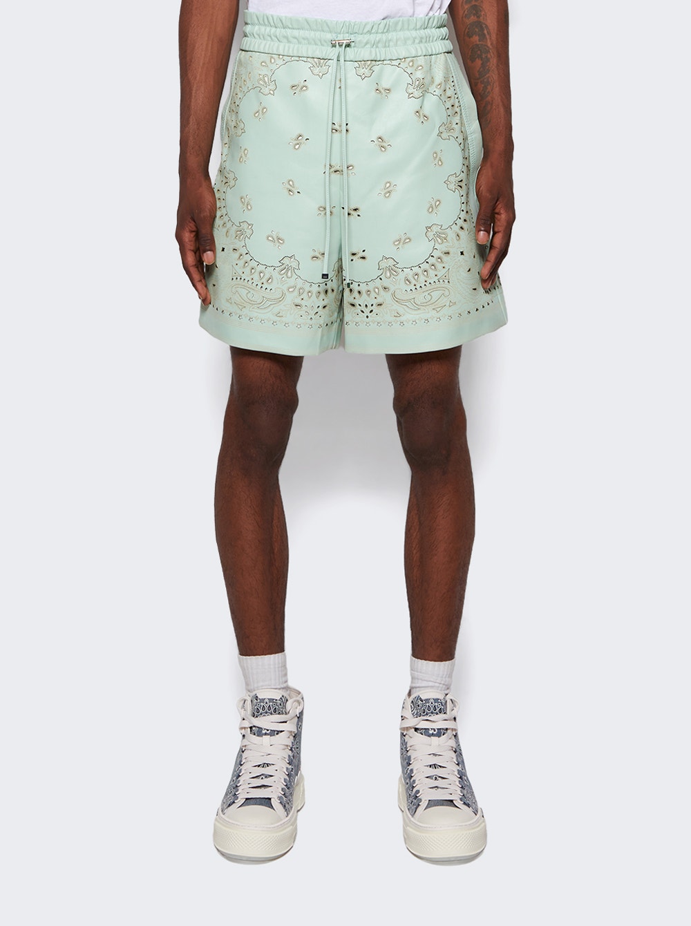 Amiri | Leather Bandana Shorts | Mint