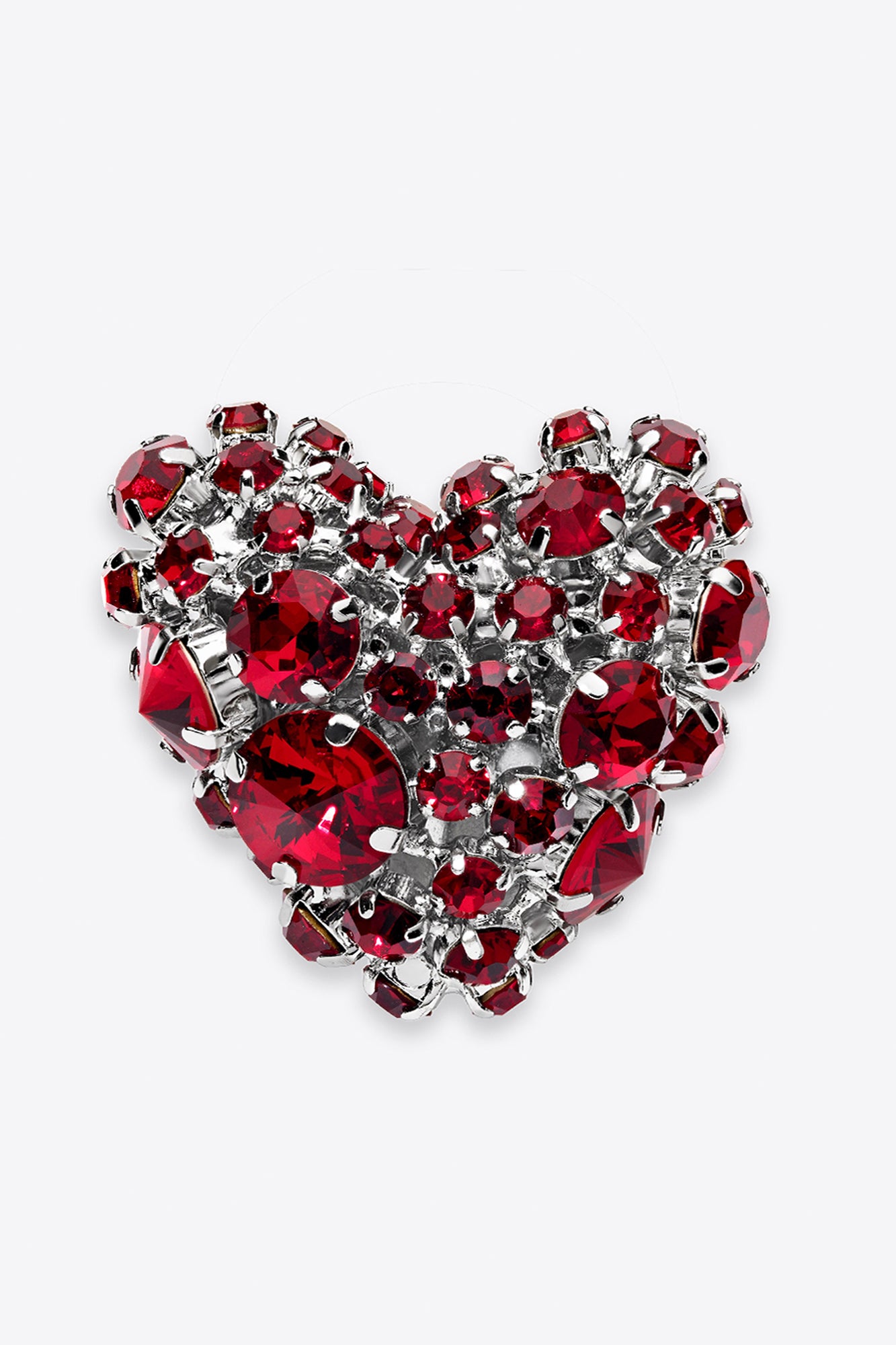 Crystal Cluster Heart Earrings | Red Crystal/Silver