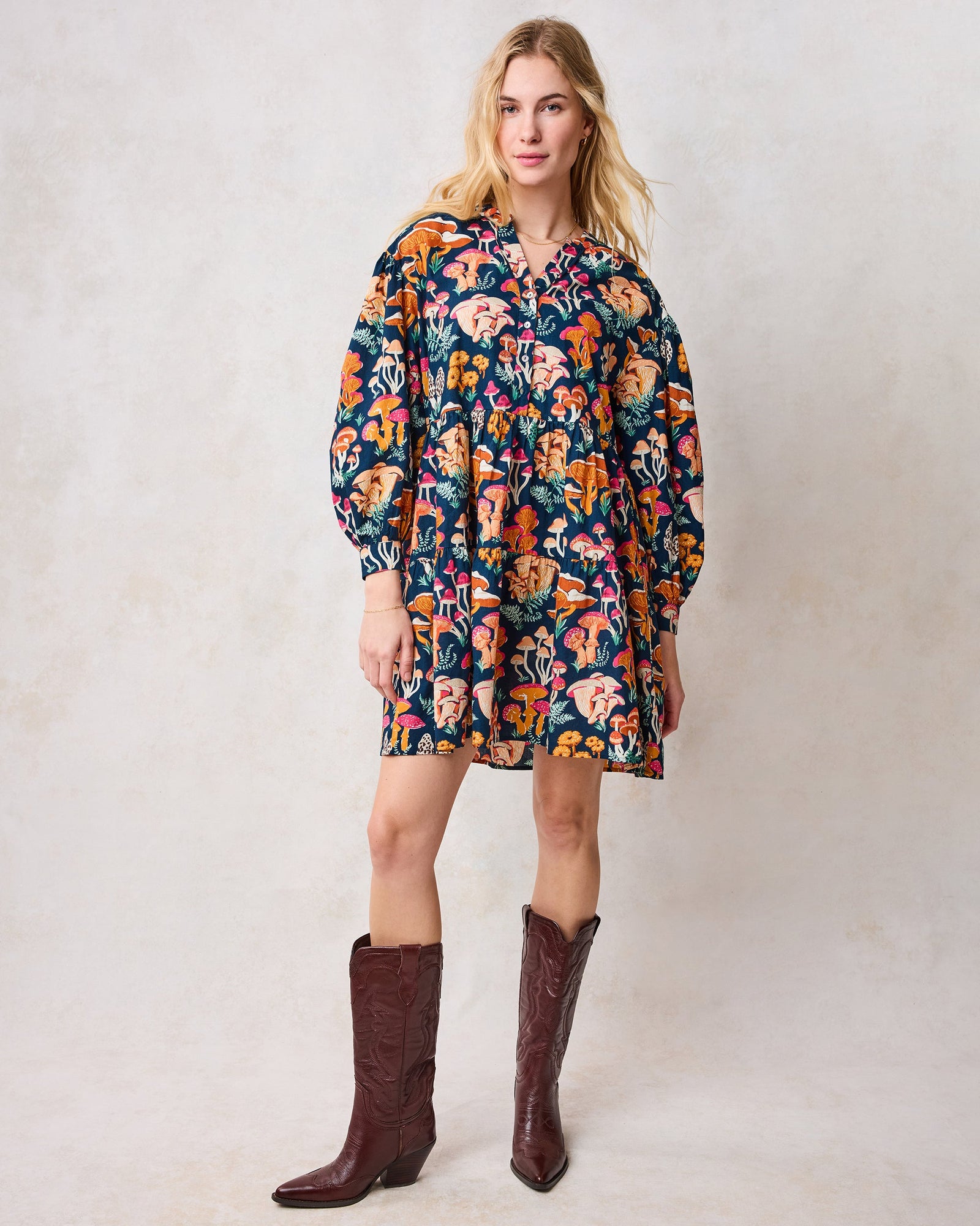 Mushroom Medley - Night Sky Dress - Navy - Printfresh
