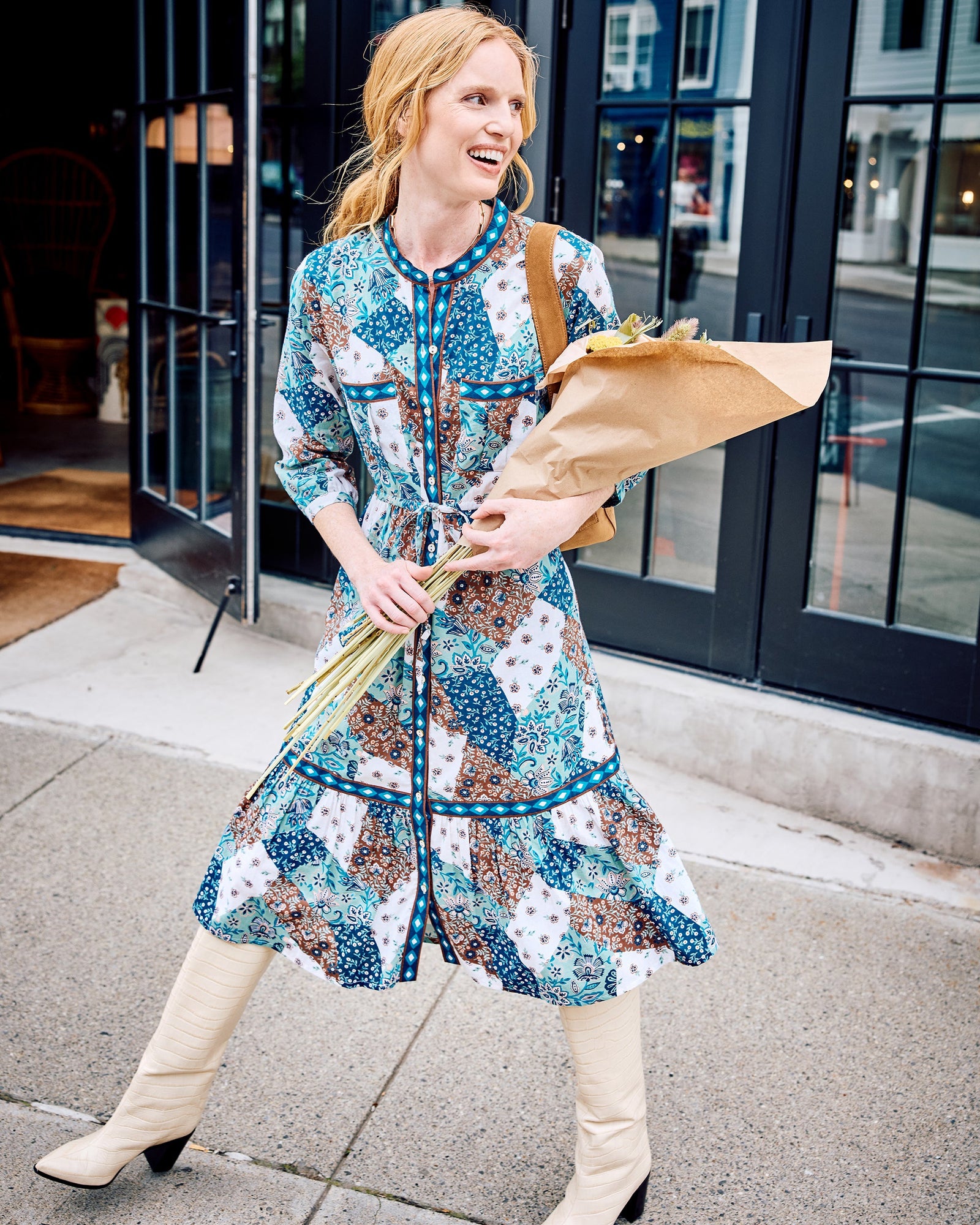 Vintage Patchwork - Showstopper Dress - Mocha - Printfresh