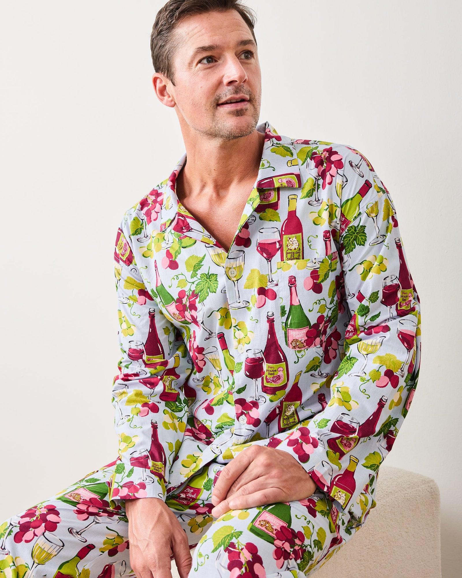 Wine Club - Men's Long PJ Set - Vineyard Sky - Printfresh