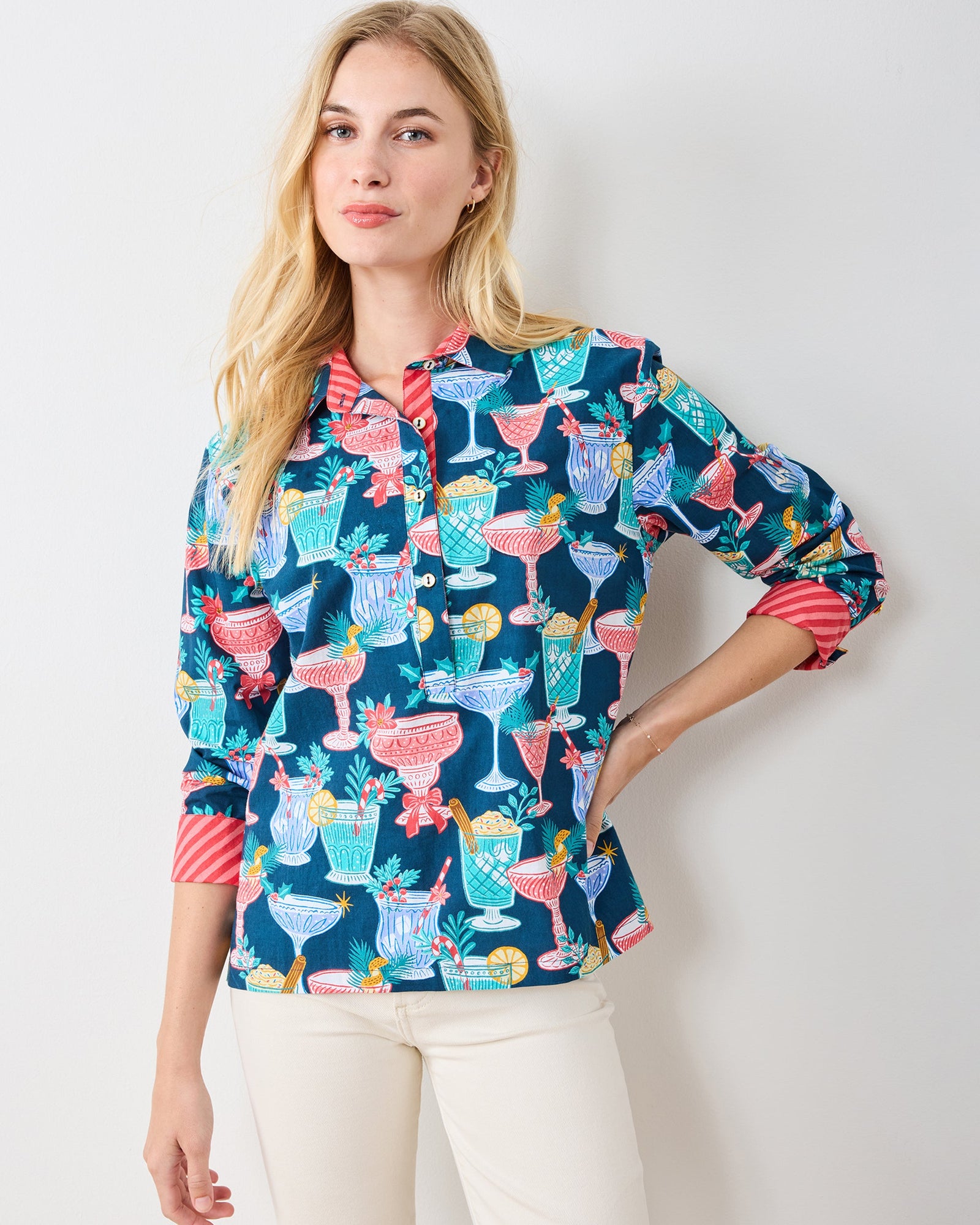 Christmas Cocktails - Basic Bliss Blouse - Navy - Printfresh