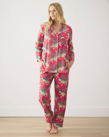 Holly Jolly Bagheera - Lightweight Flannel Long PJ Set - Ruby - Printfresh
