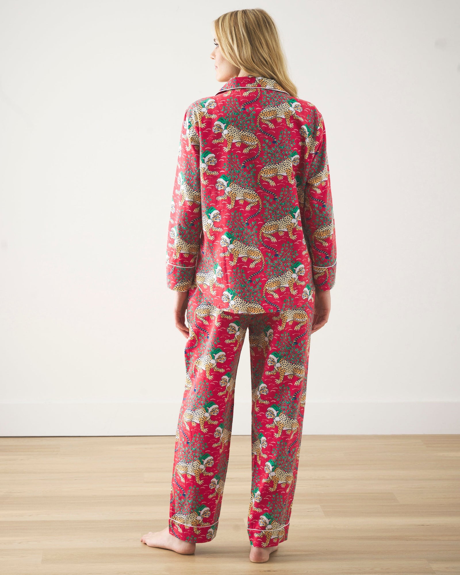 Holly Jolly Bagheera - Lightweight Flannel Long PJ Set - Ruby - Printfresh