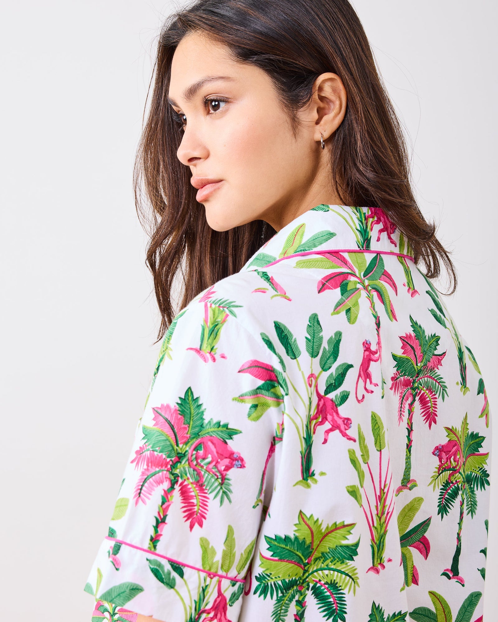 Royal Palms - Short Sleeve Top & Cropped Pants Set - Pink Basil - Printfresh