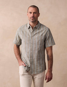 Men | Freshwater Short Sleeve Button Up Shirt | Deep Sage Stripe