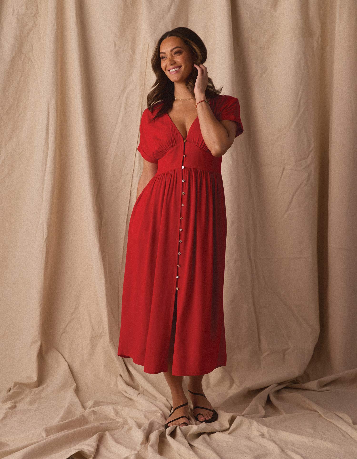 Women | Aria Crepe Midi Dress | Poppy Red