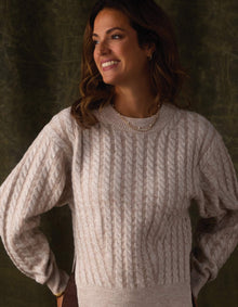 Women | Cable Knit Split Side Pullover | Cream Multi