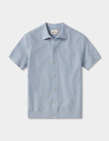 Men | Waffle Stitch Button Up | Clear Sky