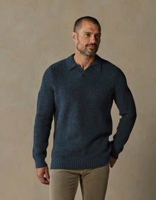 Men | Marled Polo Sweater | Steel Blue