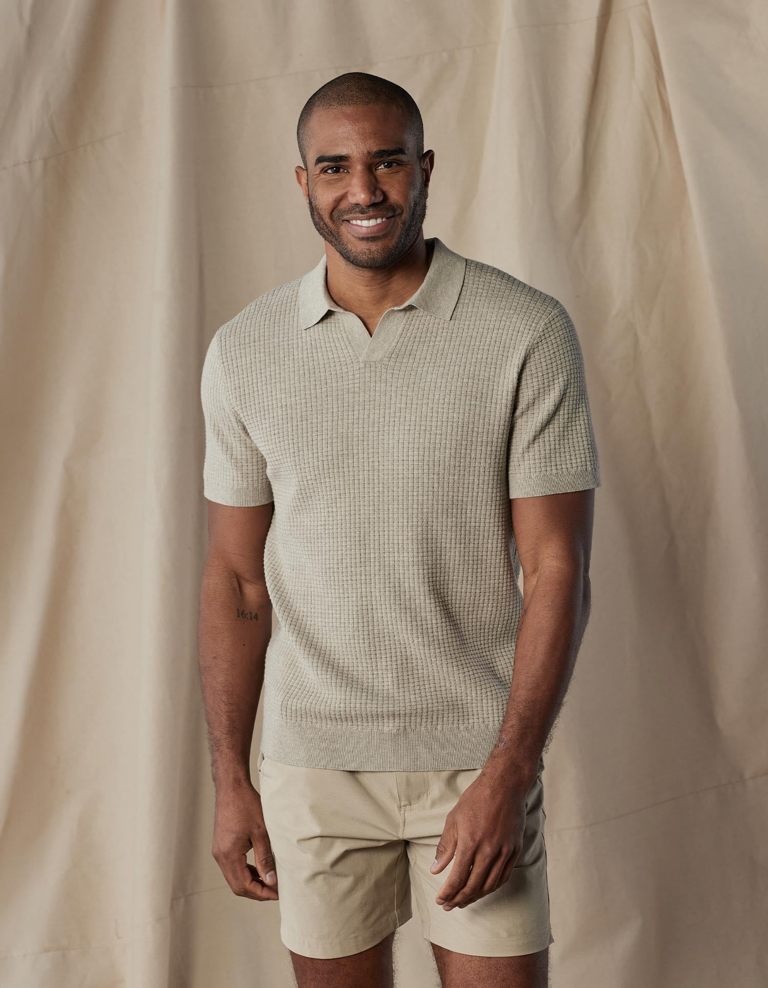 Men | Waffle Stitch Polo | Flax