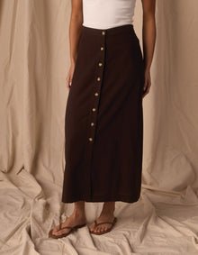 Women | Leukos Linen-Blend Button Front Skirt | Umber
