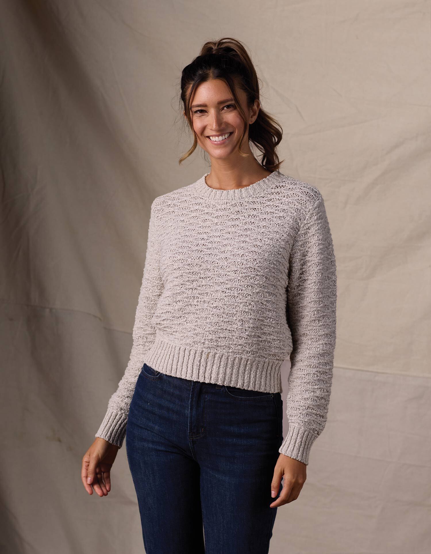 Women | Openwork Fisherman Sweater | Sandstone