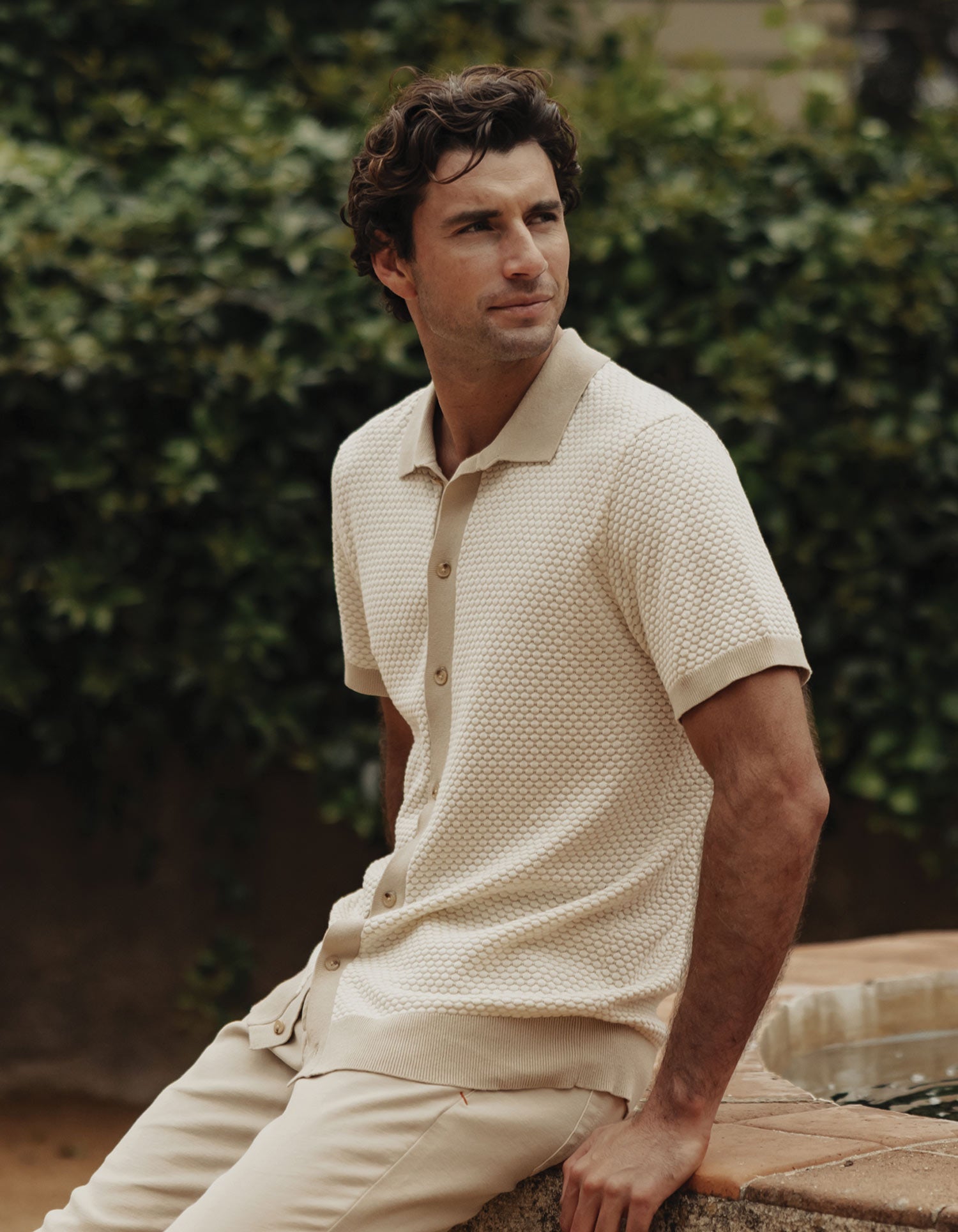 Men | Robles Knit Jacquard Button Up | Ivory/Khaki