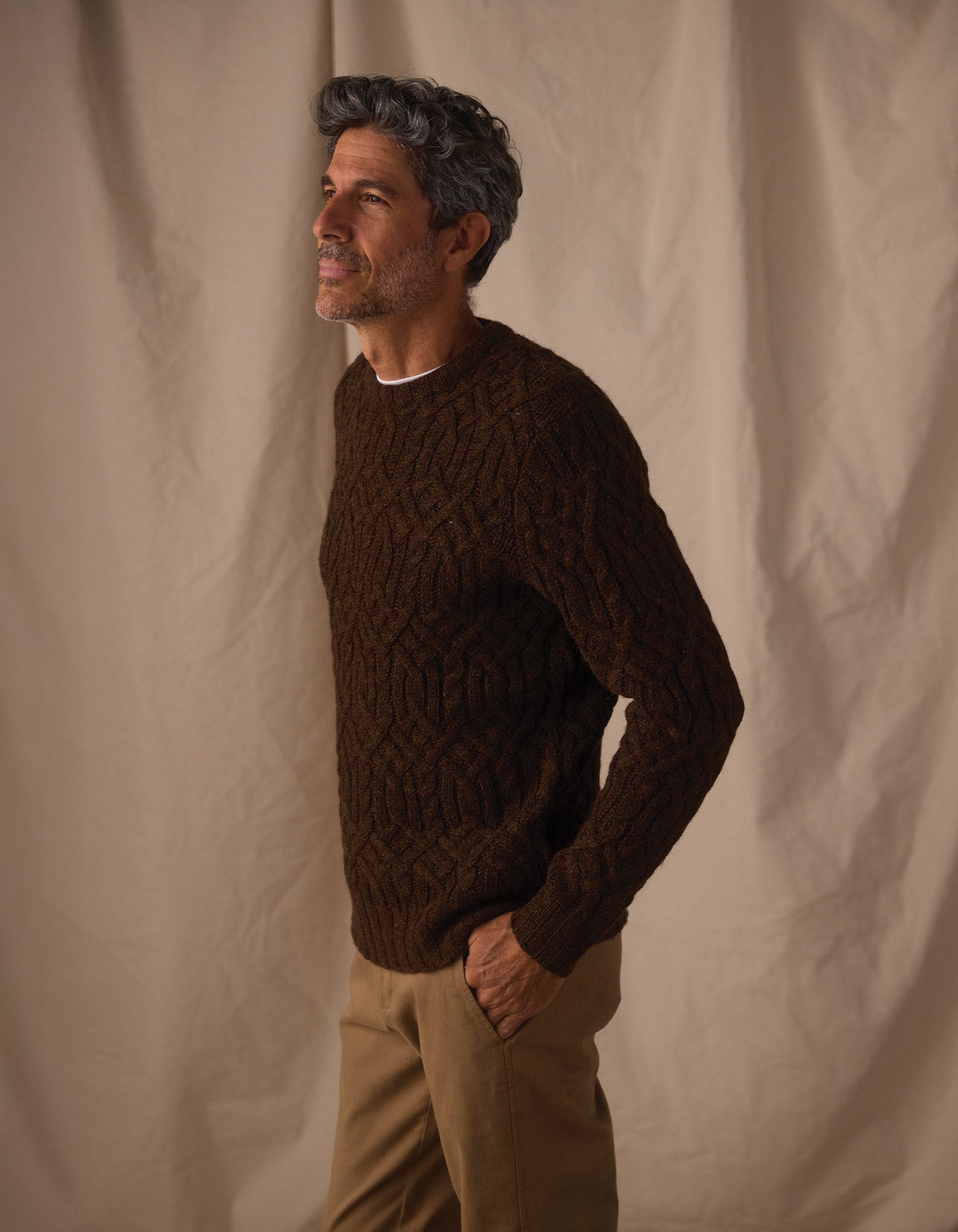 Men | Trellis Cable Pullover | Dark Brown