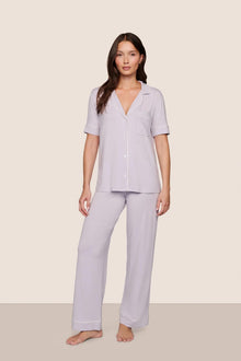 Model is wearing Gisele TENCEL Modal Short Sleeve & Pant PJ Set  in Thistle/Ivory