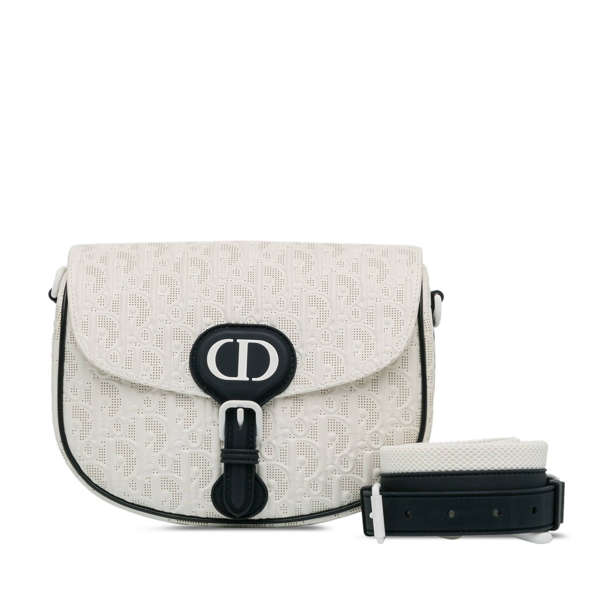 Dior | Pre-Owned Medium Perforated Calfskin Oblique Bobby Flap | White