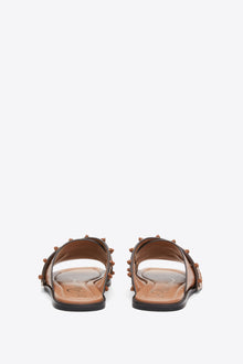 Crossover Slide Sandal with Leather Craft | Camel