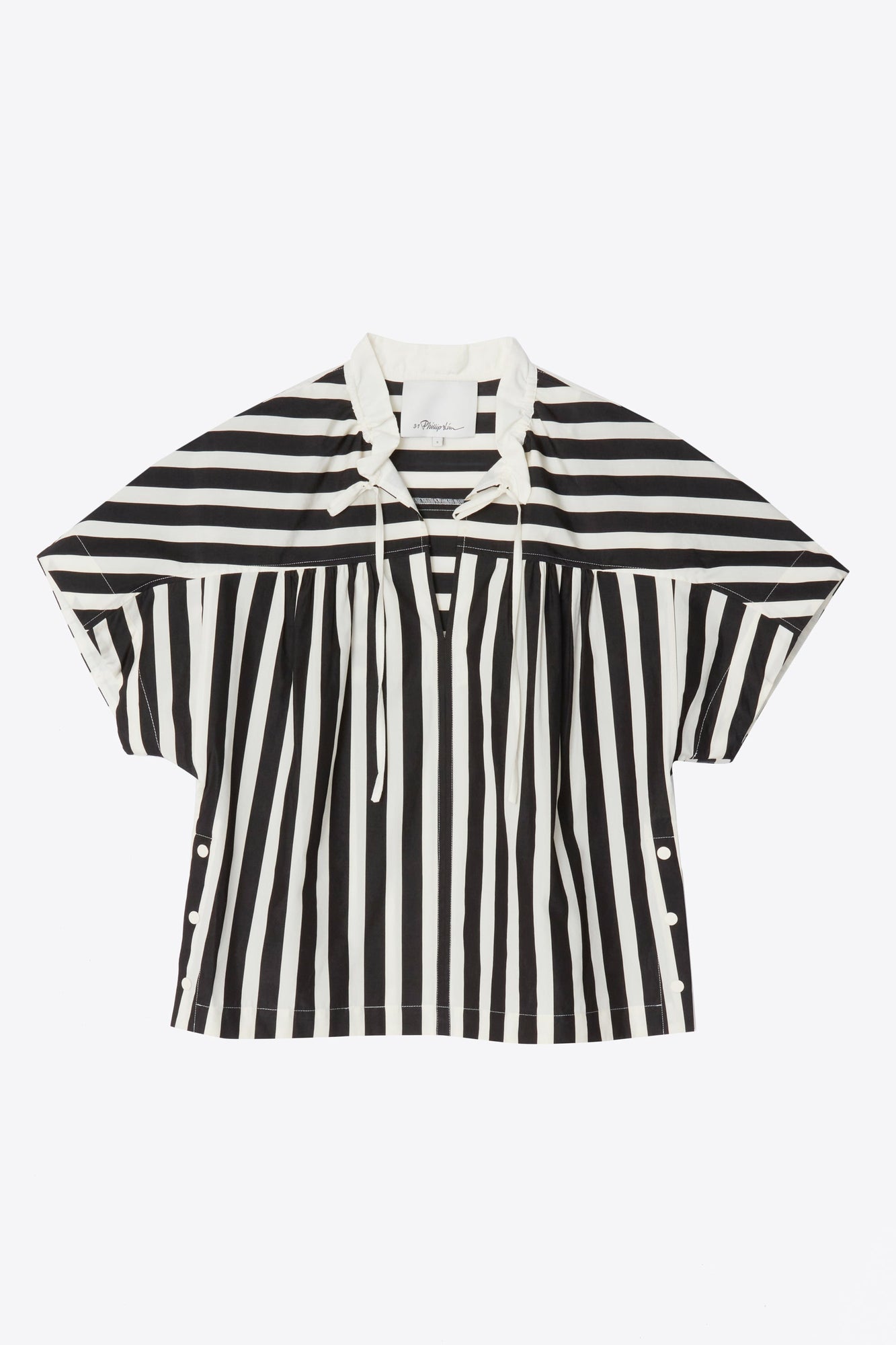 Striped Open Neck Top with Ties | Black Multi