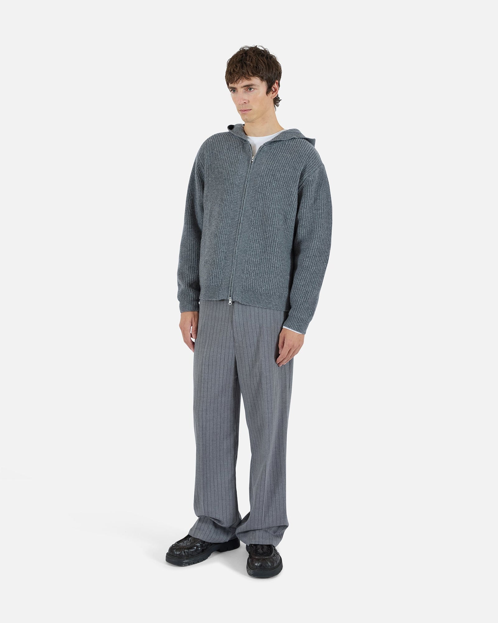 Herringbone Pleated Trouser | Grey
