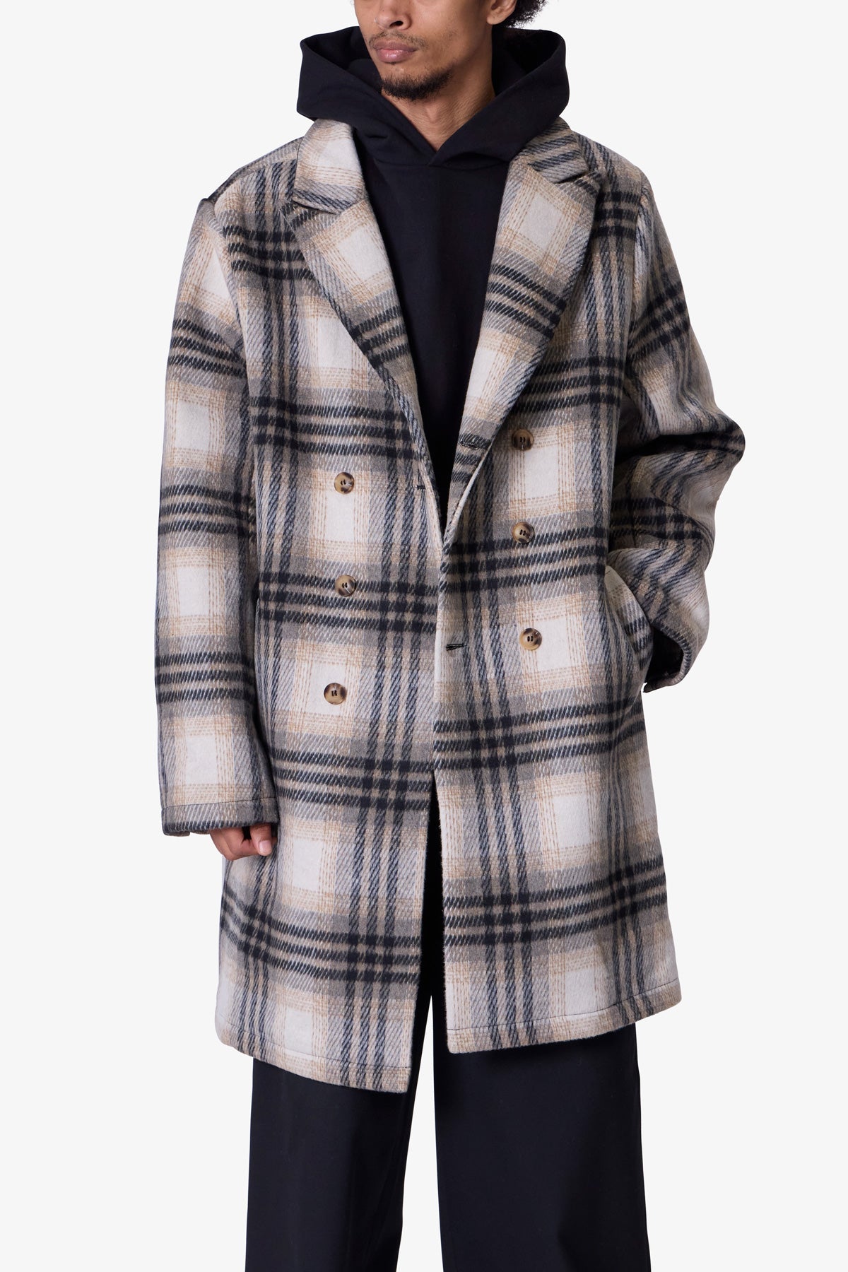 Peaky Plaid Trench Coat | Light Brown x Cream