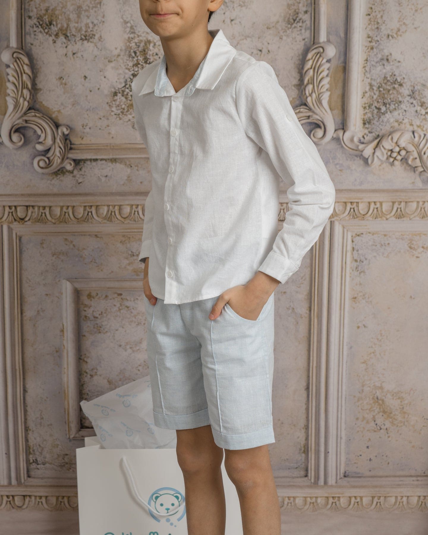 Boy | Charlotte Baby Blue Boys' Button Down Shirt | White