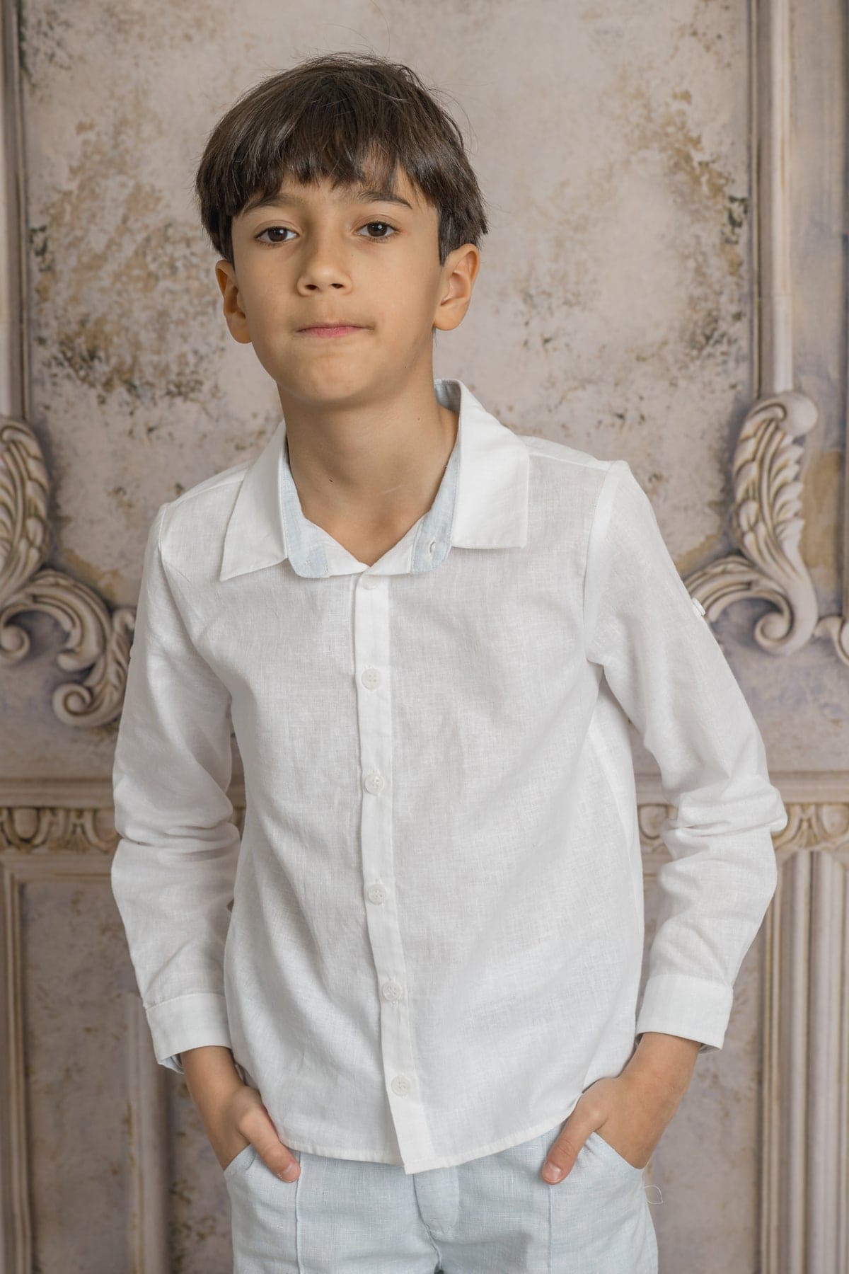 Boy | Charlotte Baby Blue Boys' Button Down Shirt | White