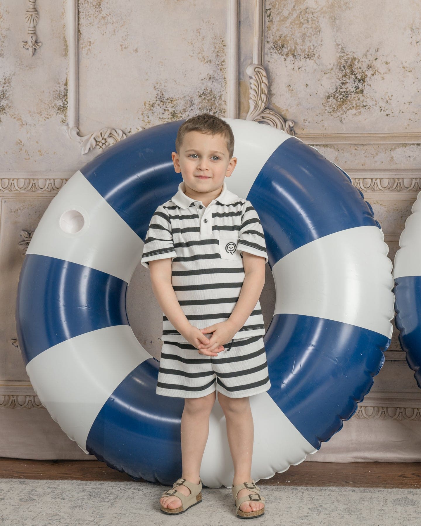 Boy | Monaco and Striped Boys' Top and Shorts Set | Black x White