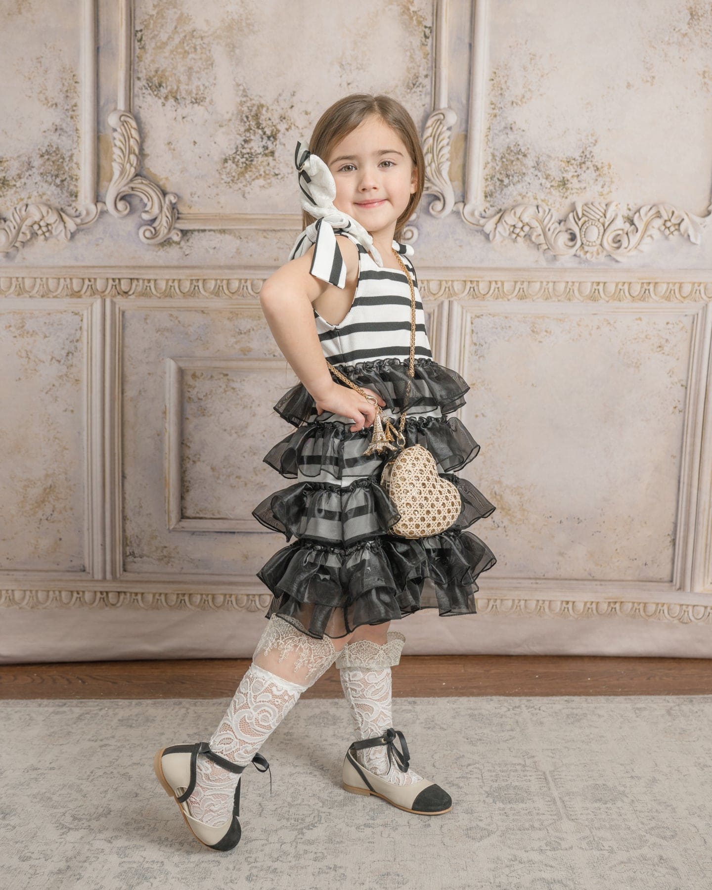 Girl | Monaco and Striped Dress | Black x White