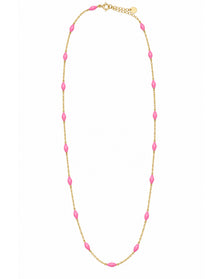 Pink Enamel Station Necklace | 14K Yellow Gold