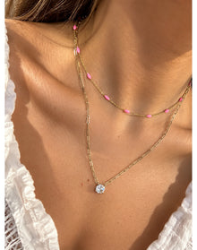Pink Enamel Station Necklace | 14K Yellow Gold