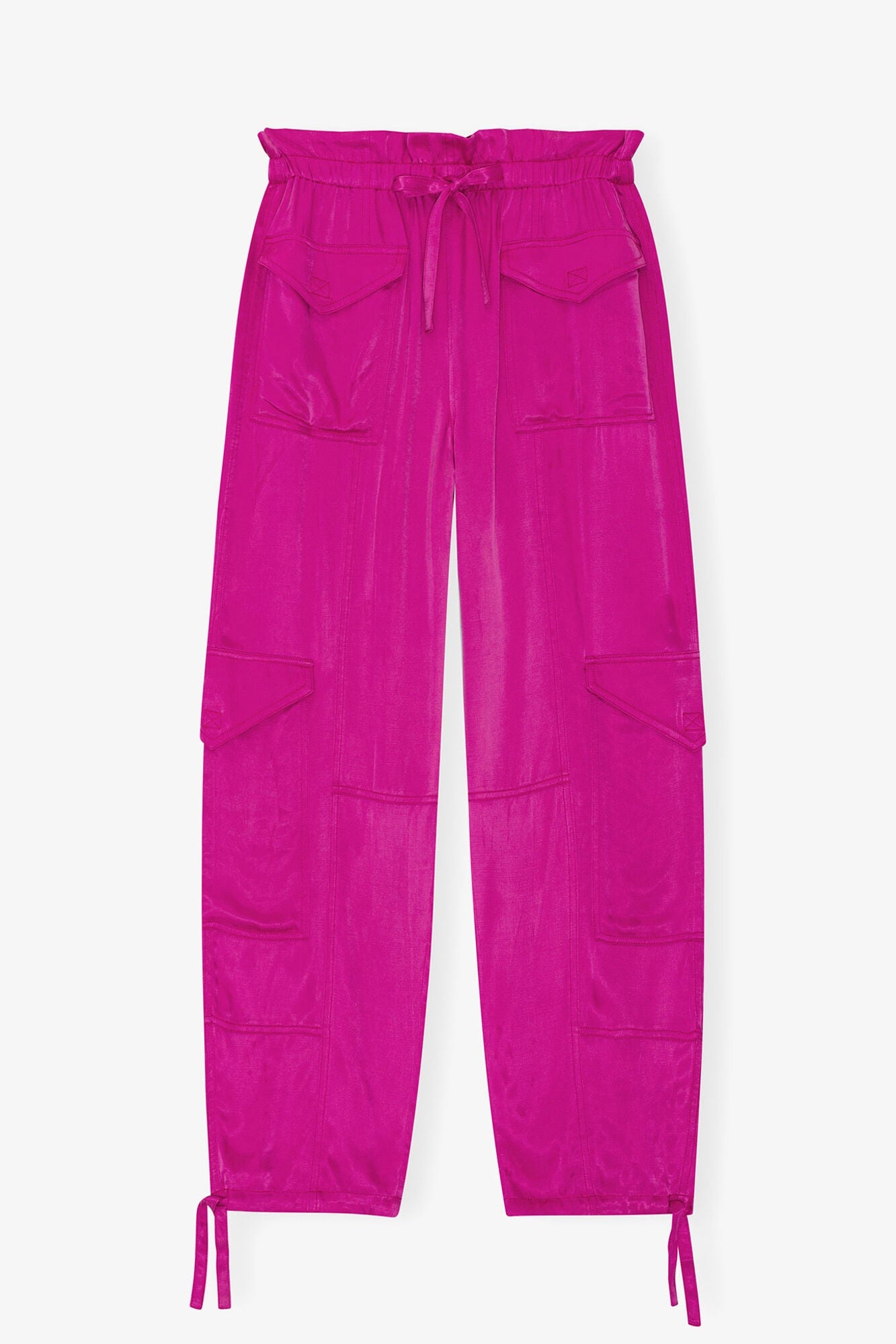 Pink Washed Satin Pocket Trousers | Fuchsia Red