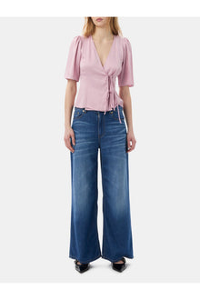 Pink Washed Satin Wrap Blouse | Bleached Mauve