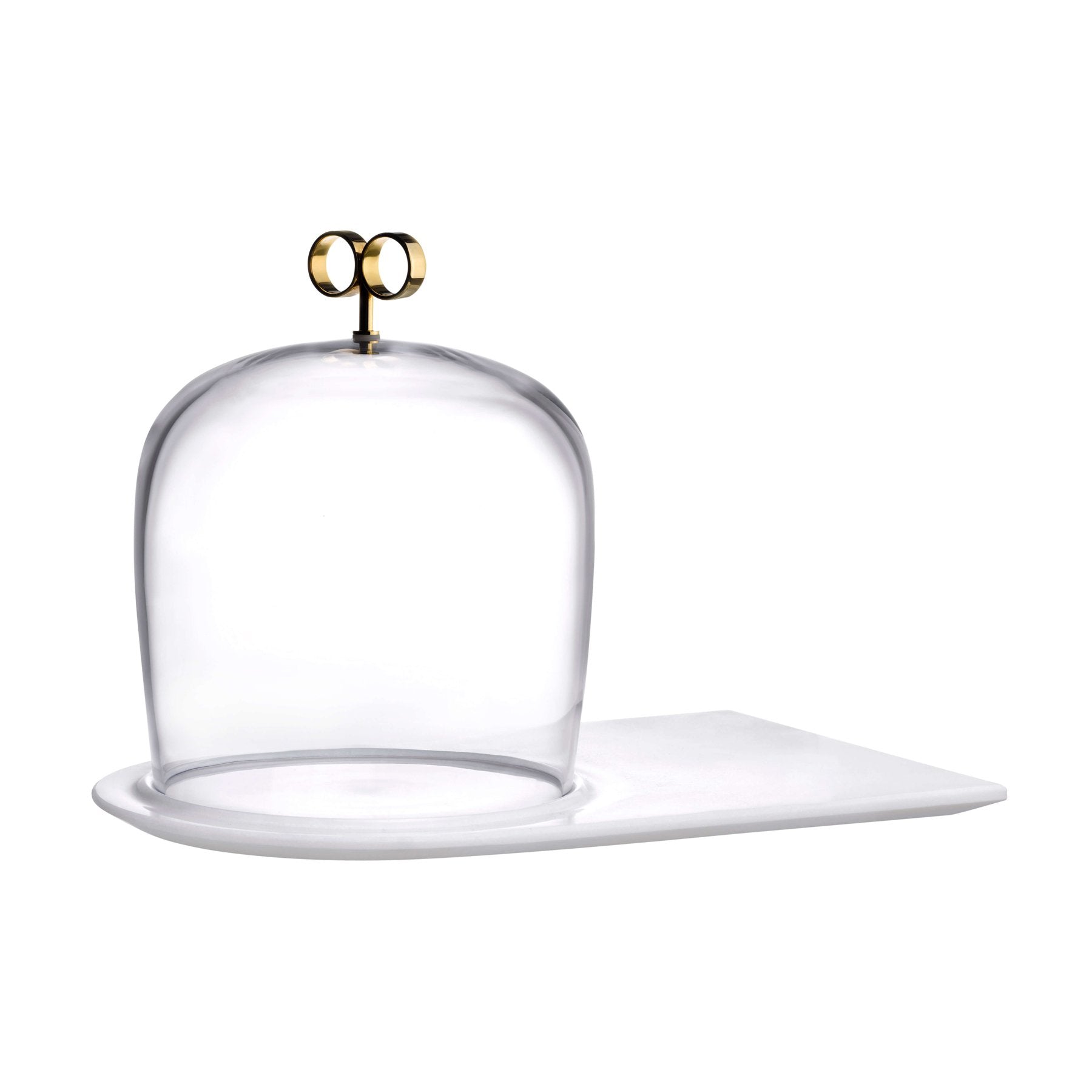 Cupola Cake Dome With Brass Handle And Marble Base - High | Clear Crystal/Brass/Marble