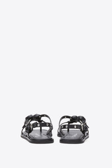 Strappy Eyelet Sandal with Rosettes | Black